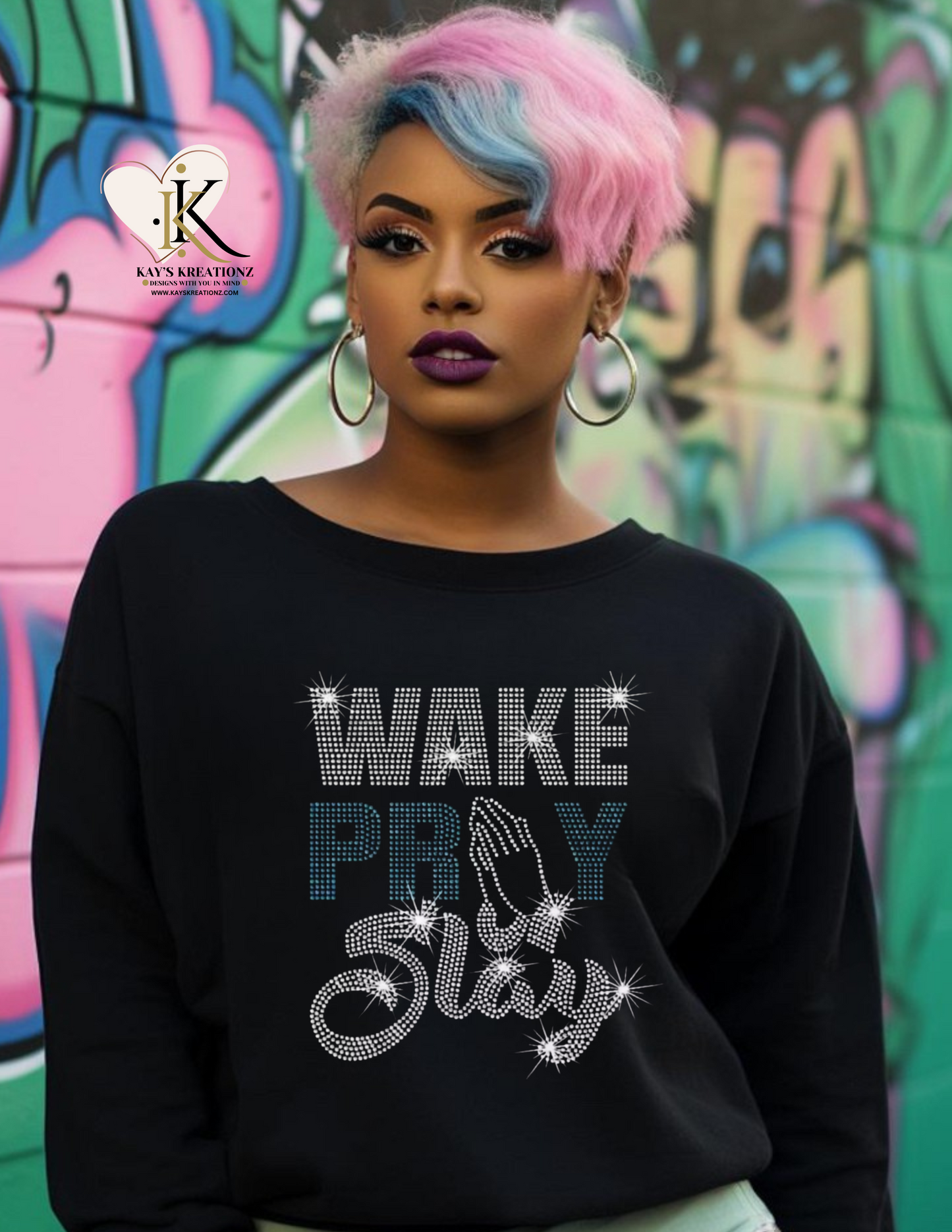 Wake Pray Slay rhinestone shirt