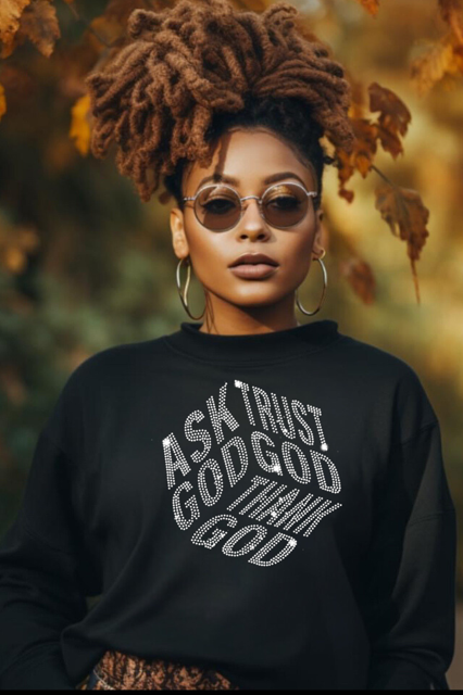 Ask God, Trust God, Thank God rhinestone tee